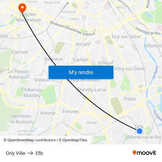 Orly Ville to Efb map