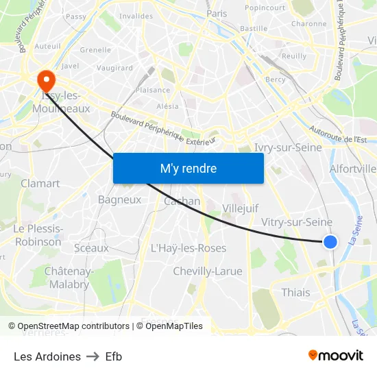 Les Ardoines to Efb map