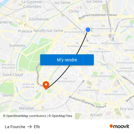 La Fourche to Efb map