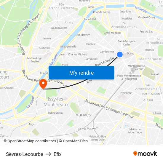 Sèvres-Lecourbe to Efb map