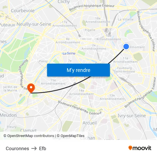 Couronnes to Efb map