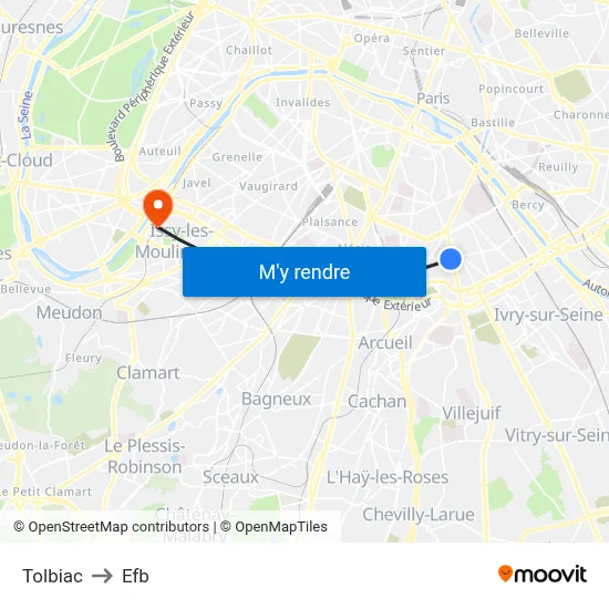 Tolbiac to Efb map