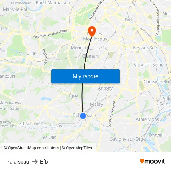 Palaiseau to Efb map