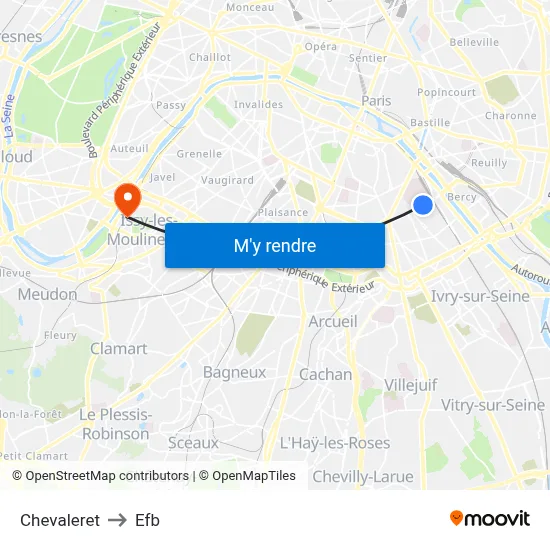 Chevaleret to Efb map