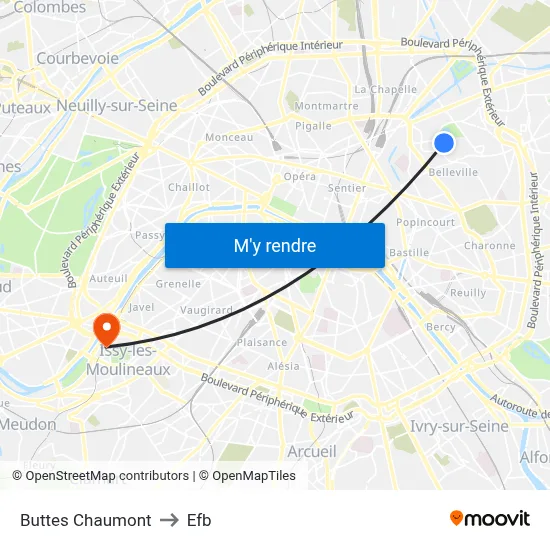 Buttes Chaumont to Efb map