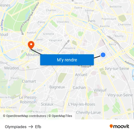 Olympiades to Efb map