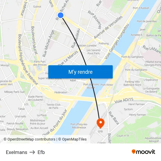 Exelmans to Efb map