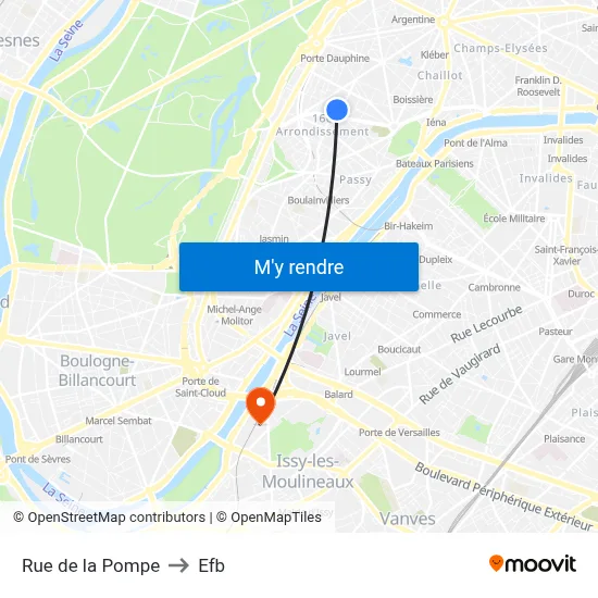 Rue de la Pompe to Efb map