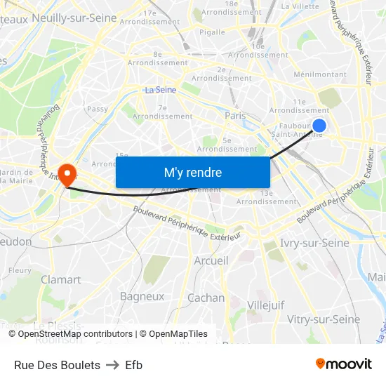 Rue Des Boulets to Efb map