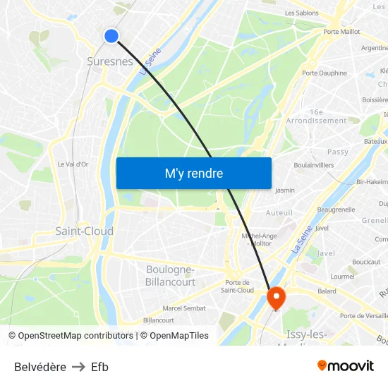 Belvédère to Efb map