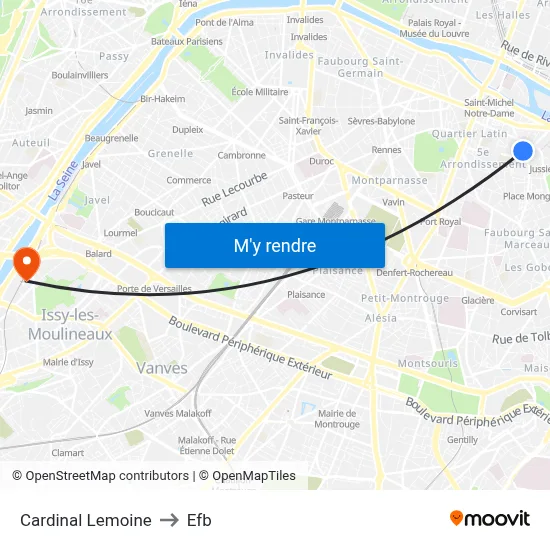 Cardinal Lemoine to Efb map