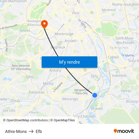 Athis-Mons to Efb map