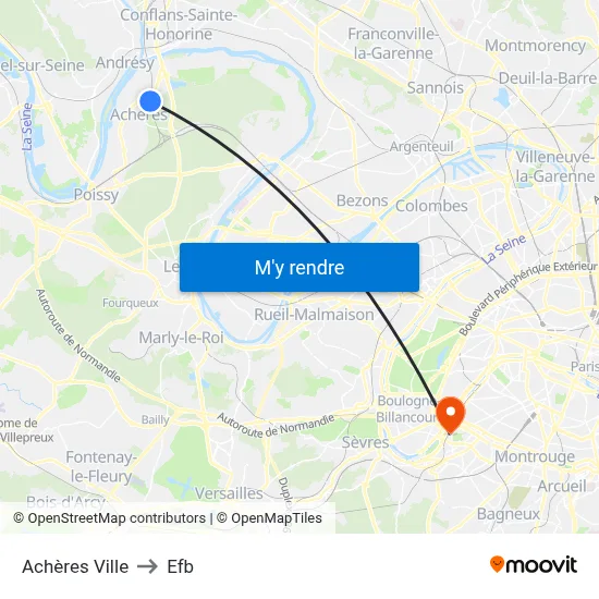 Achères Ville to Efb map