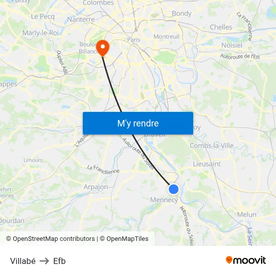 Villabé to Efb map