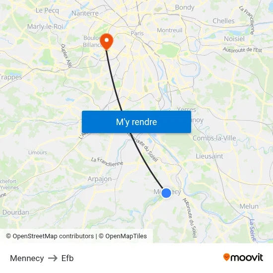 Mennecy to Efb map