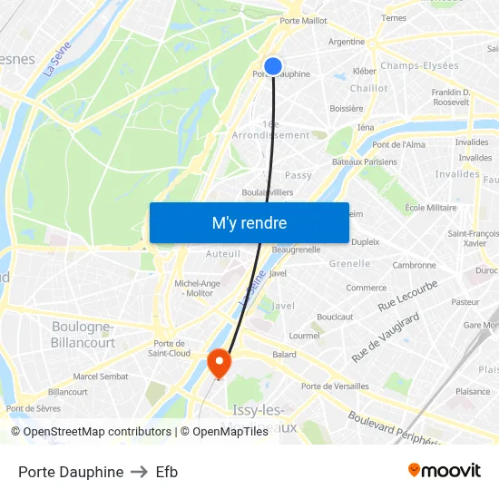Porte Dauphine to Efb map