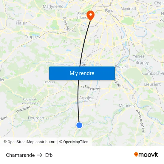 Chamarande to Efb map