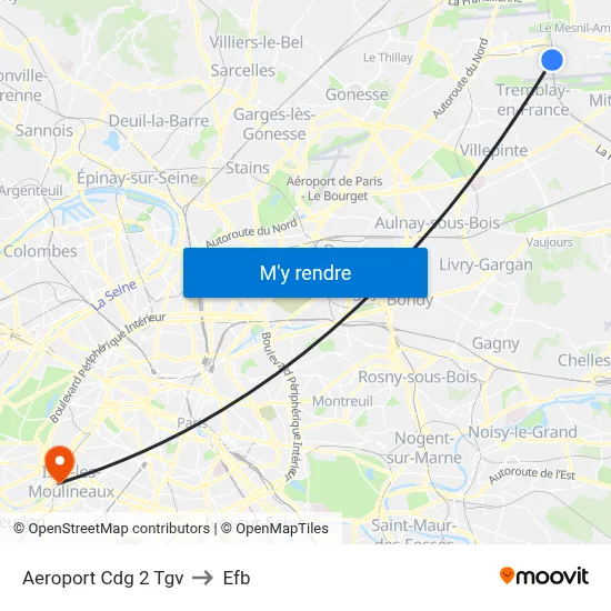 Aeroport Cdg 2 Tgv to Efb map