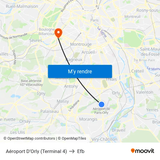 Aéroport D’Orly (Terminal 4) to Efb map
