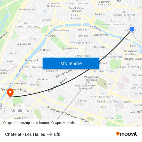 Châtelet - Les Halles to Efb map