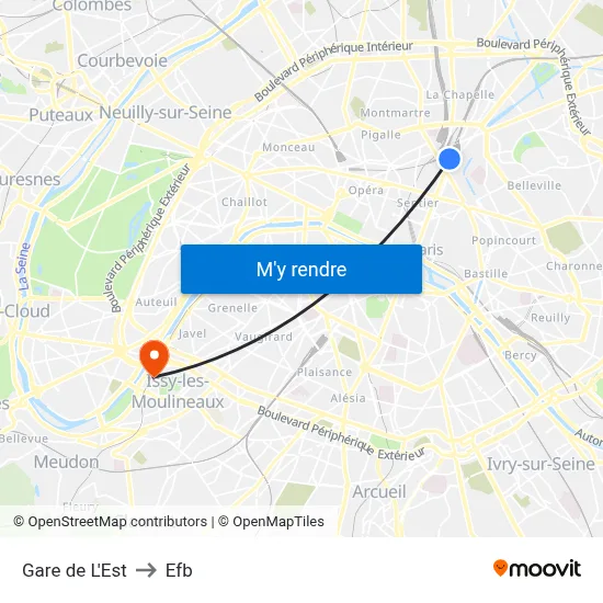 Gare de L'Est to Efb map