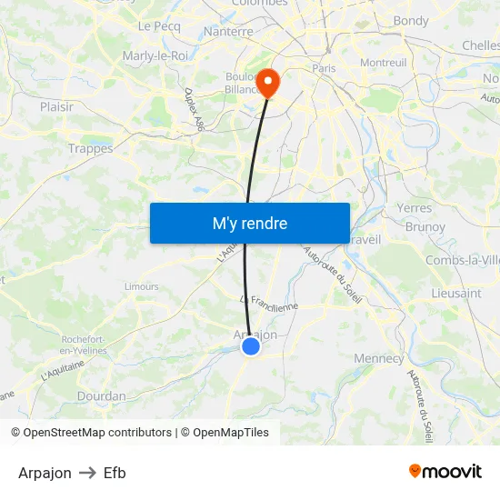 Arpajon to Efb map