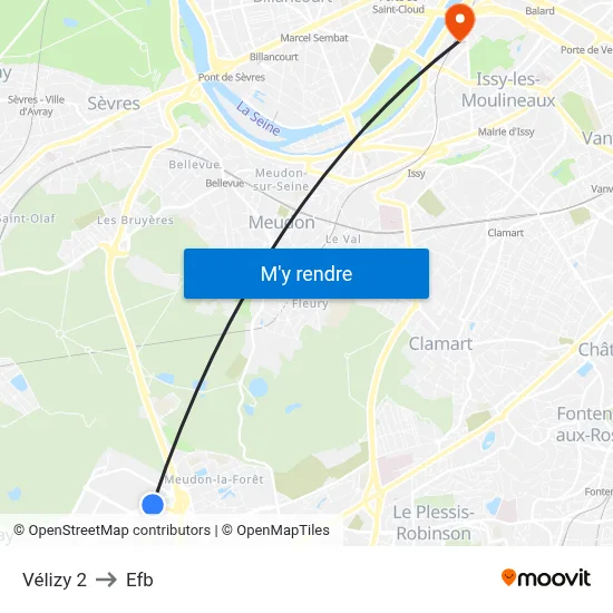Vélizy 2 to Efb map