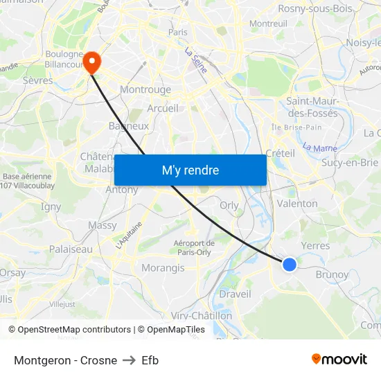 Montgeron - Crosne to Efb map