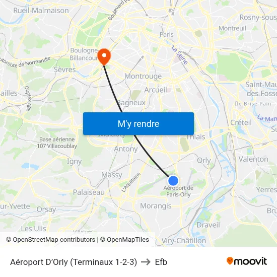 Aéroport D’Orly (Terminaux 1-2-3) to Efb map
