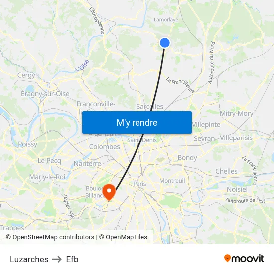 Luzarches to Efb map