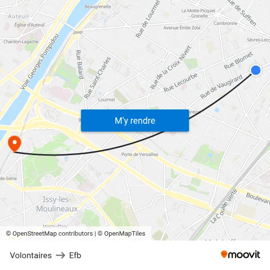 Volontaires to Efb map