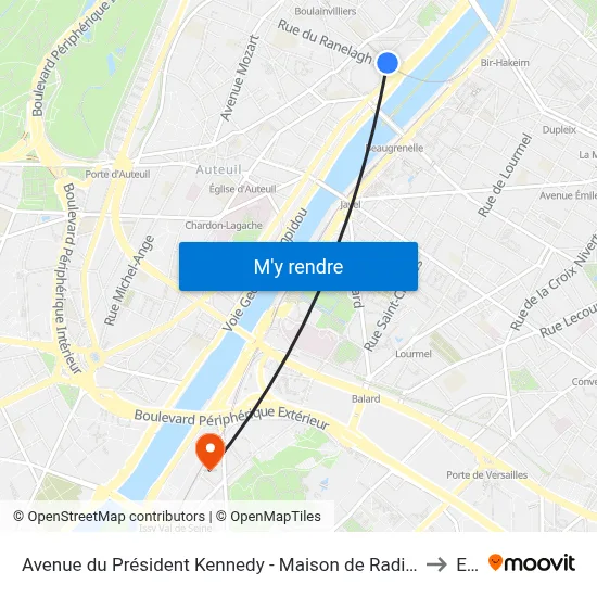 Avenue du Président Kennedy - Maison de Radio France to Efb map