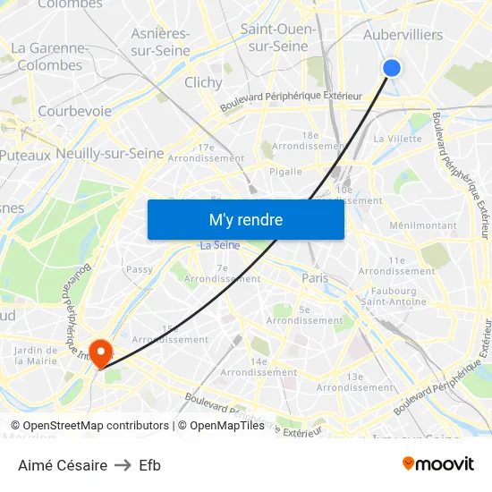 Aimé Césaire to Efb map