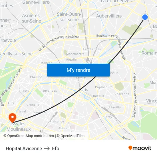 Hôpital Avicenne to Efb map