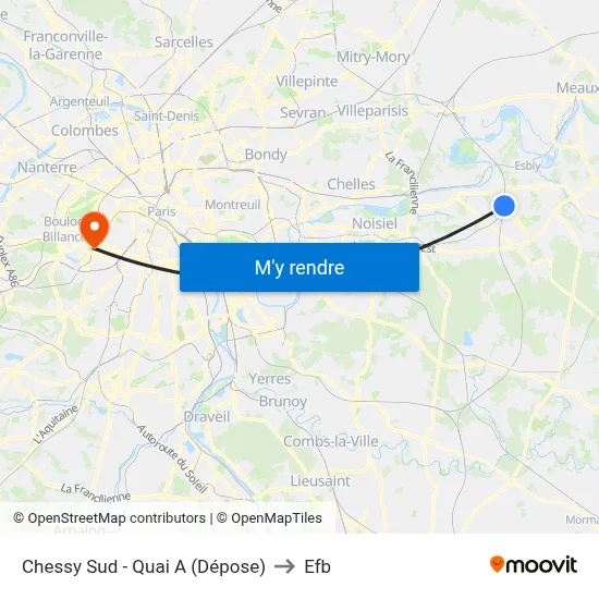 Chessy Sud - Quai A (Dépose) to Efb map
