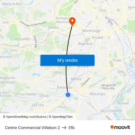Centre Commercial Villebon 2 to Efb map