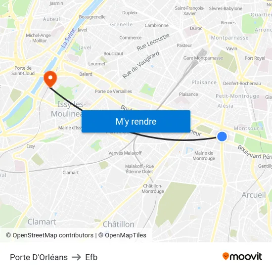 Porte D'Orléans to Efb map