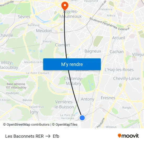 Les Baconnets RER to Efb map