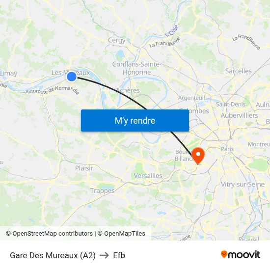Gare Des Mureaux (A2) to Efb map