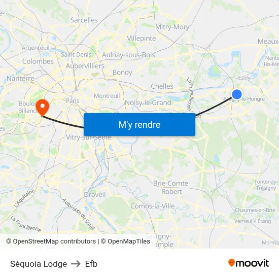 Séquoia Lodge to Efb map