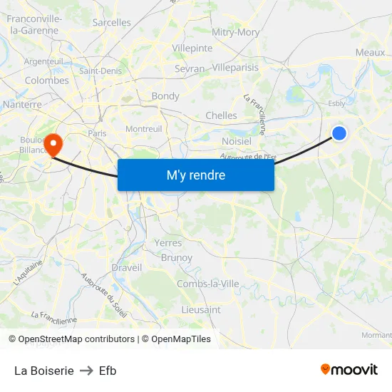 La Boiserie to Efb map
