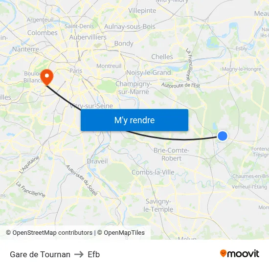 Gare de Tournan to Efb map
