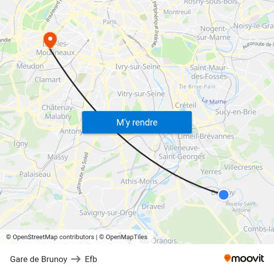 Gare de Brunoy to Efb map