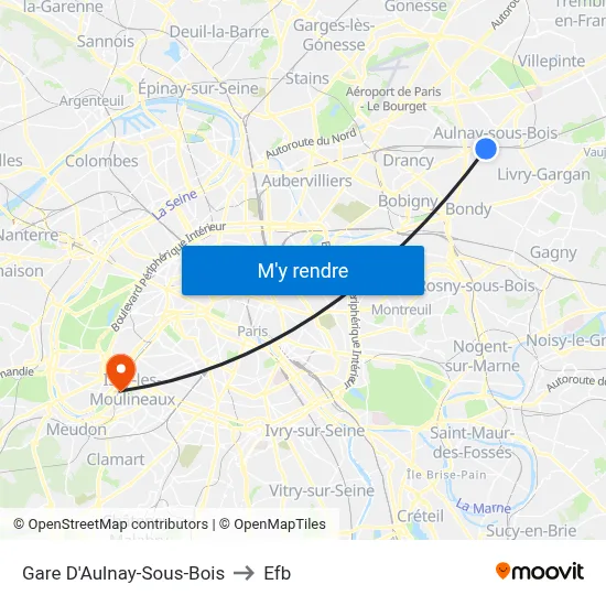 Gare D'Aulnay-Sous-Bois to Efb map