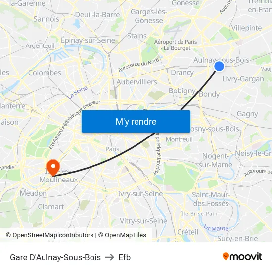Gare D'Aulnay-Sous-Bois to Efb map