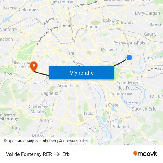 Val de Fontenay RER to Efb map