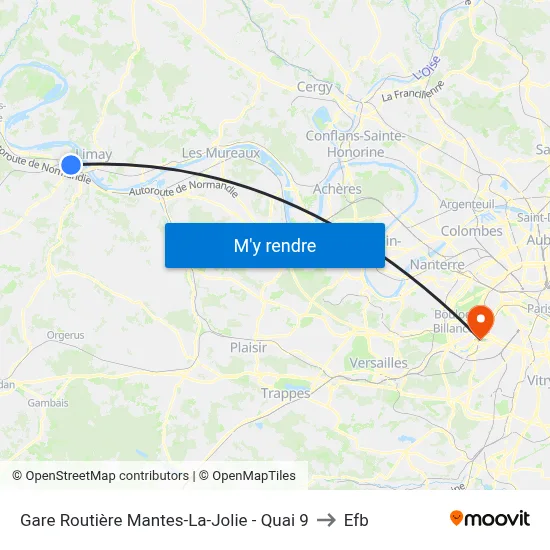 Gare Routière Mantes-La-Jolie - Quai 9 to Efb map