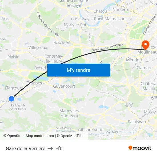 Gare de la Verrière to Efb map