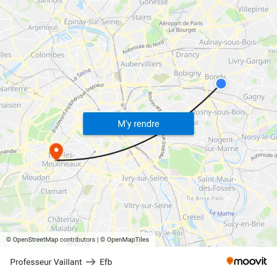 Professeur Vaillant to Efb map