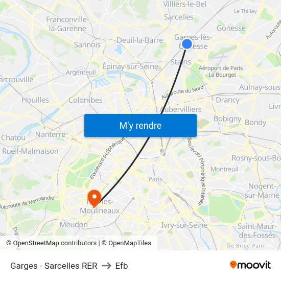 Garges - Sarcelles RER to Efb map